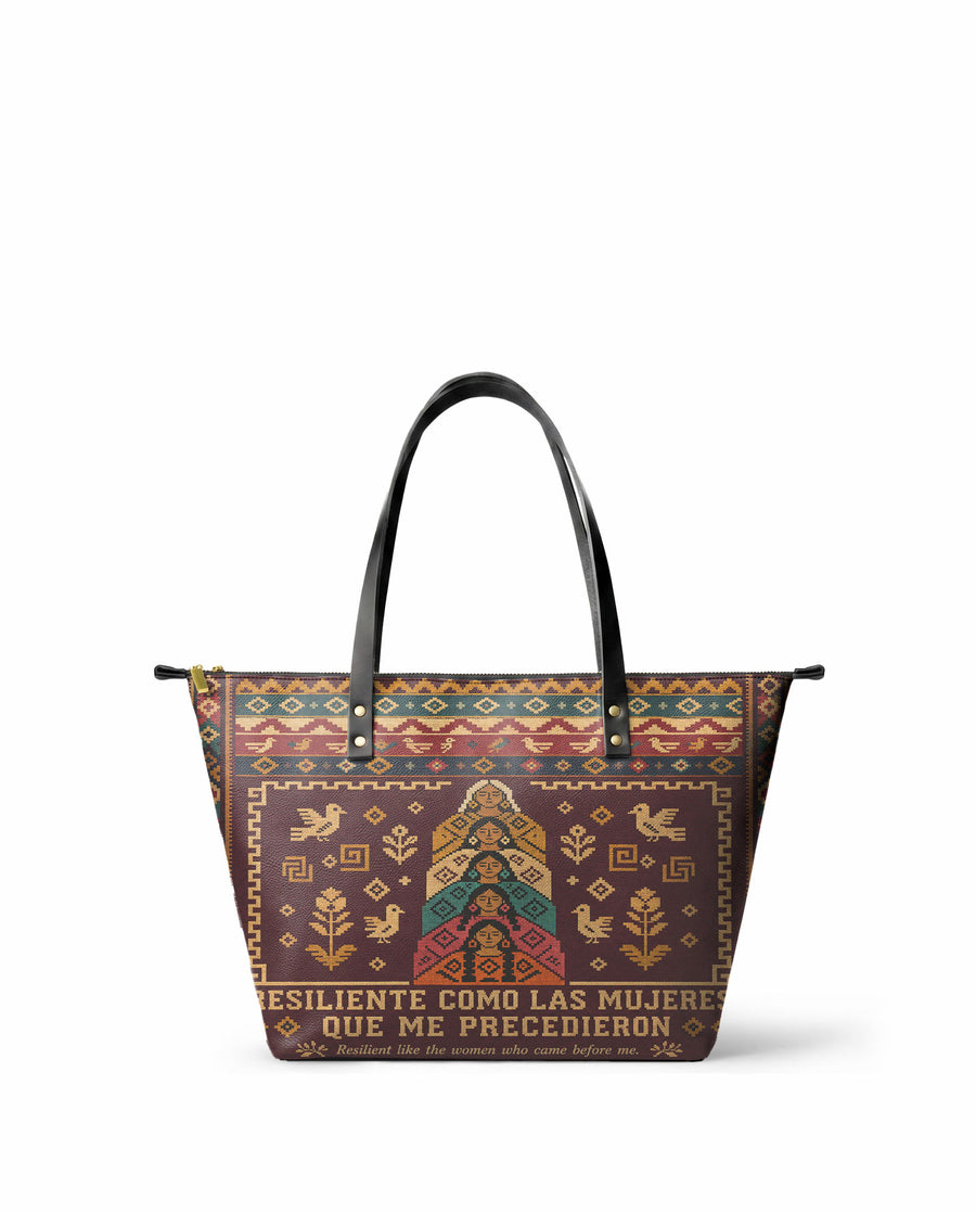 "Resiliente como las mujeres que me precedieron" ver.3 Leather Tote Bag