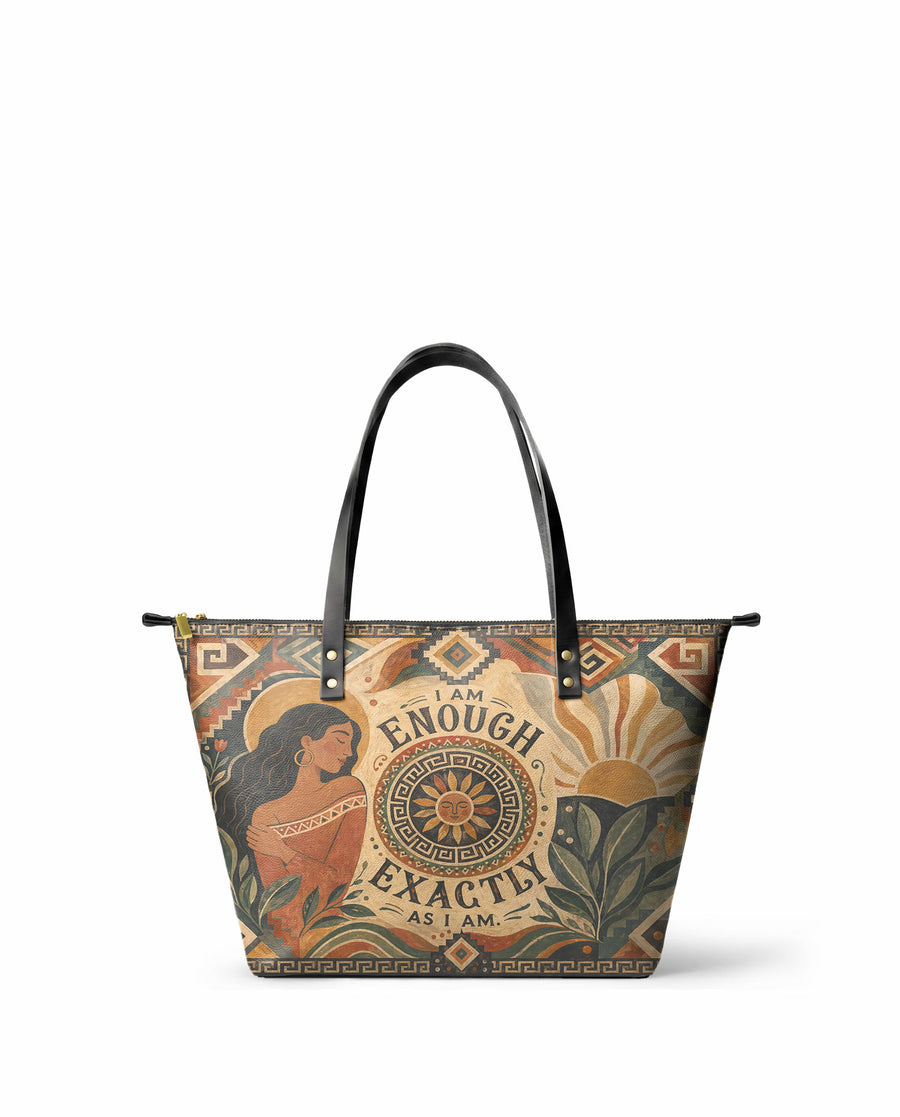 "Soy suficiente, tal y como soy" ver.5 Leather Tote Bag