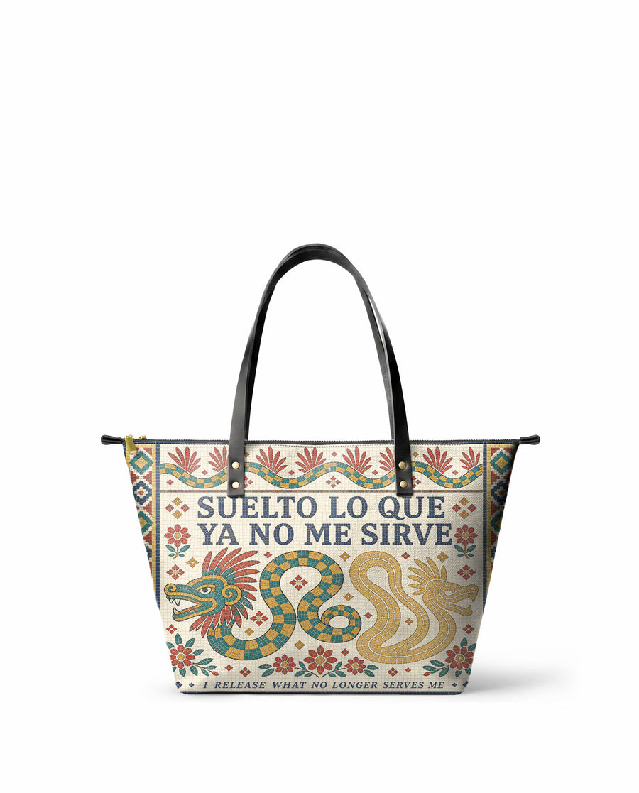 "Suelto lo que ya no me sirve" ver.1 Leather Tote Bag
