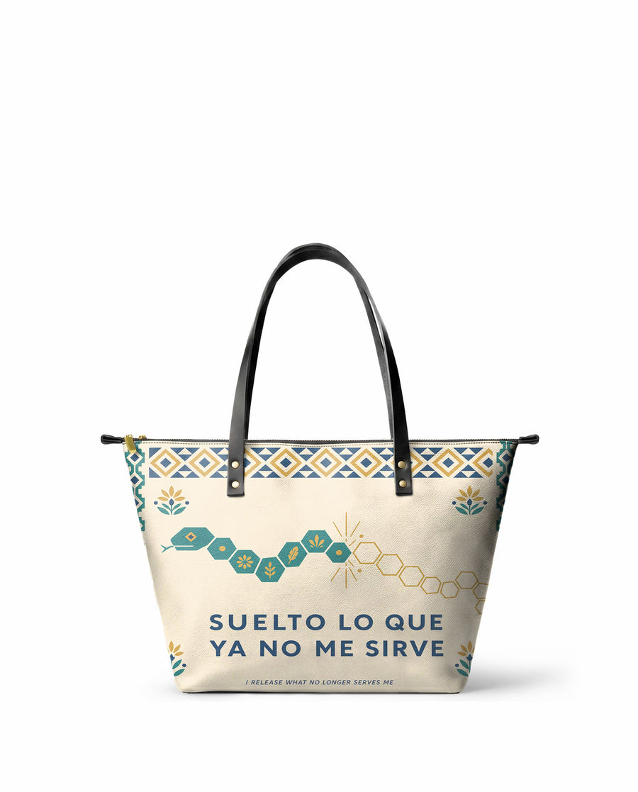 "Suelto lo que ya no me sirve" ver.4 Leather Tote Bag