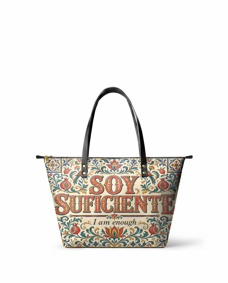 "Soy suficiente, tal y como soy" ver.1 Leather Tote Bag