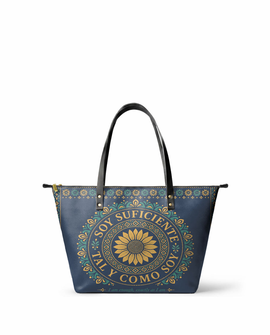 "Soy suficiente, tal y como soy" ver.7 Leather Tote Bag