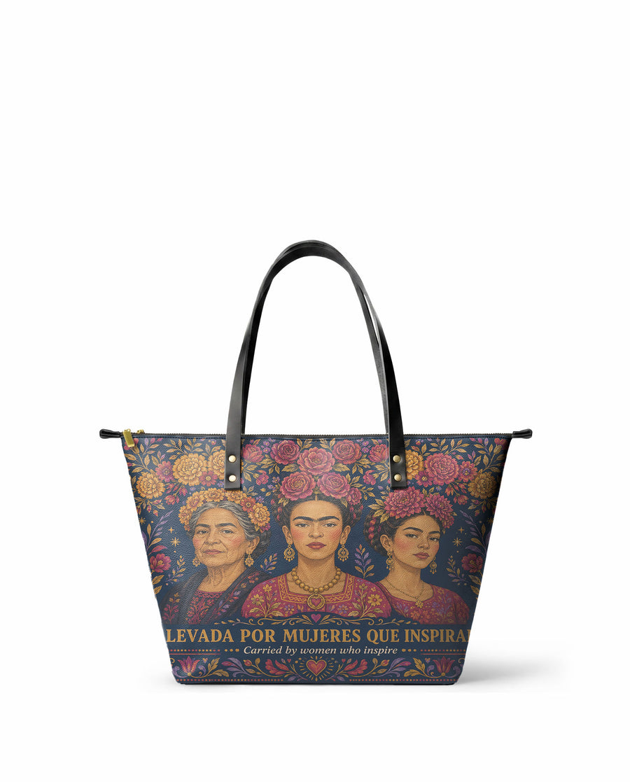 "Llevada por mujeres que inspiran" ver.2 Leather Tote Bag