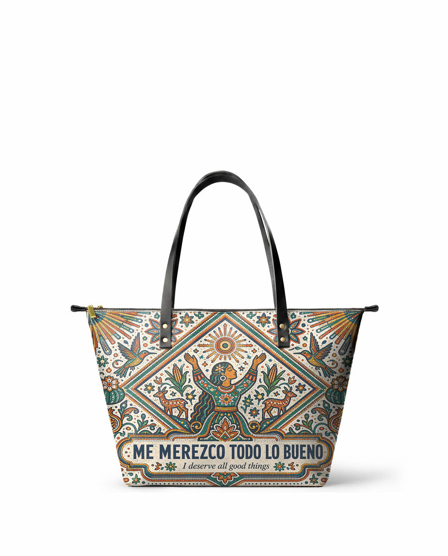 "Me merezco todo lo bueno" ver.5 Leather Tote Bag