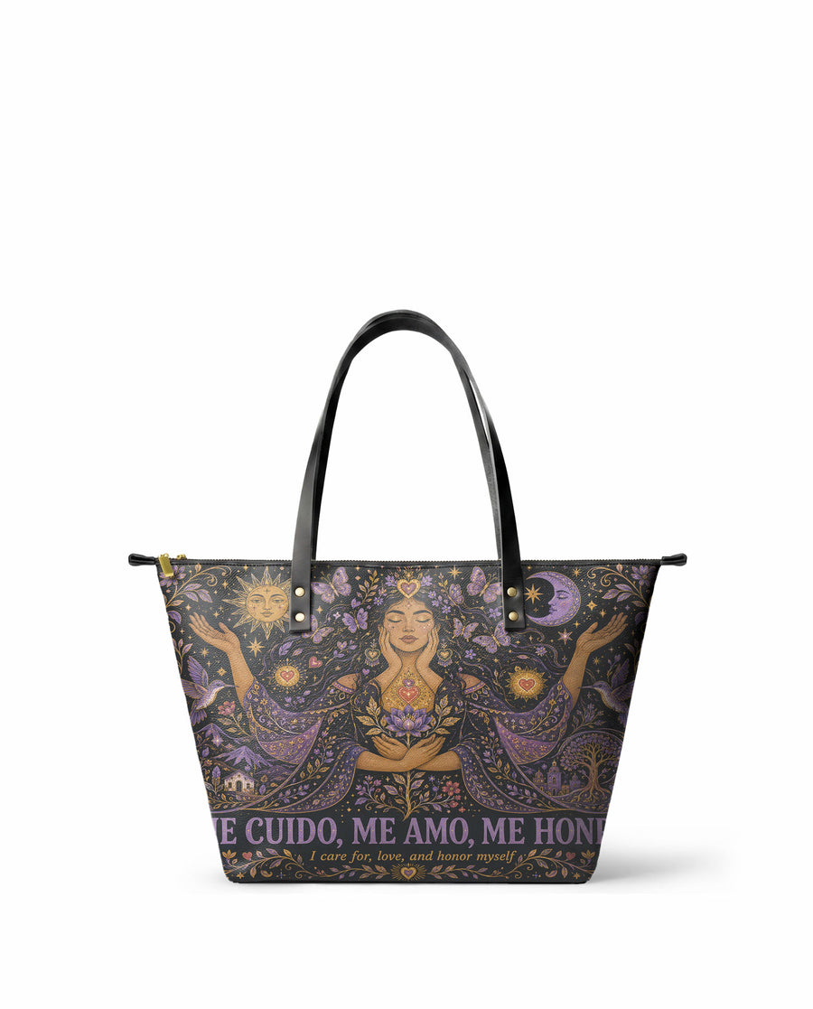 "Me cuido, me amo, me honro" ver.2 Leather Tote Bag