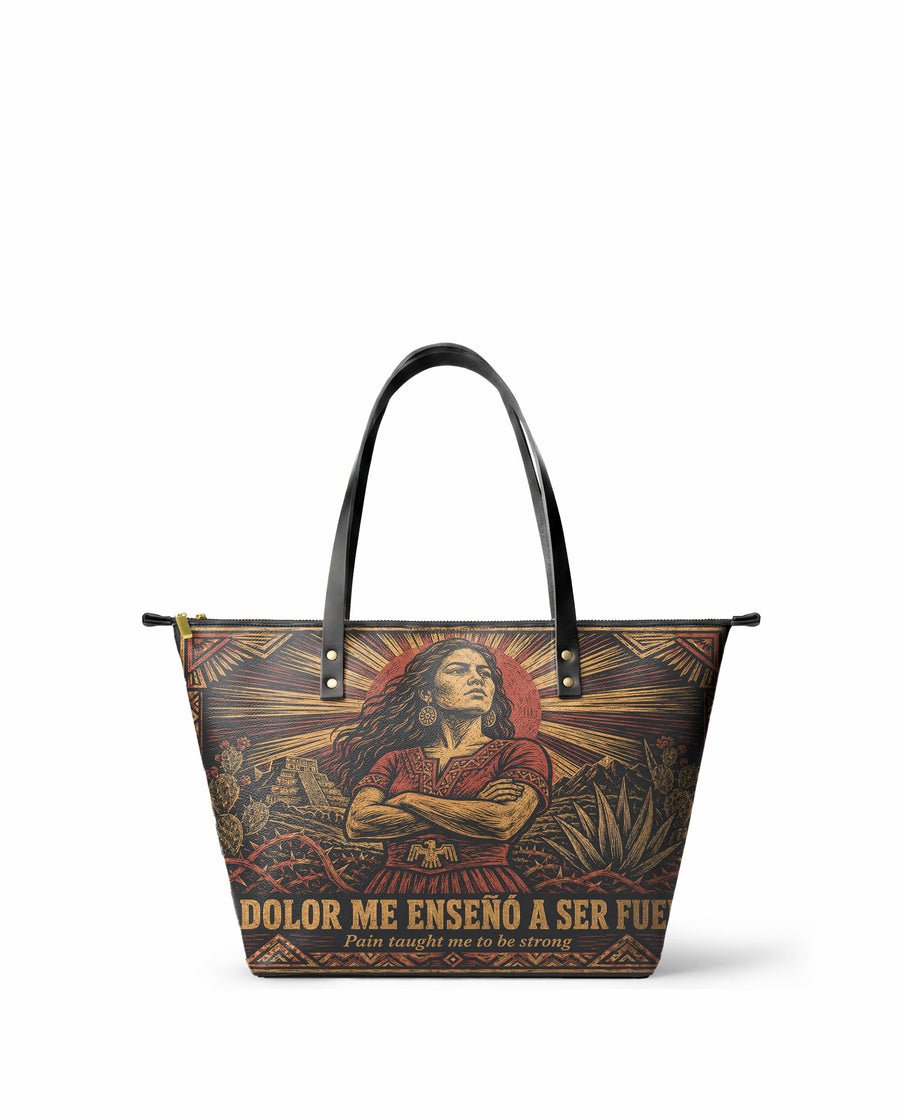 "El dolor me enseñó a ser fuerte" ver.2 Leather Tote Bag