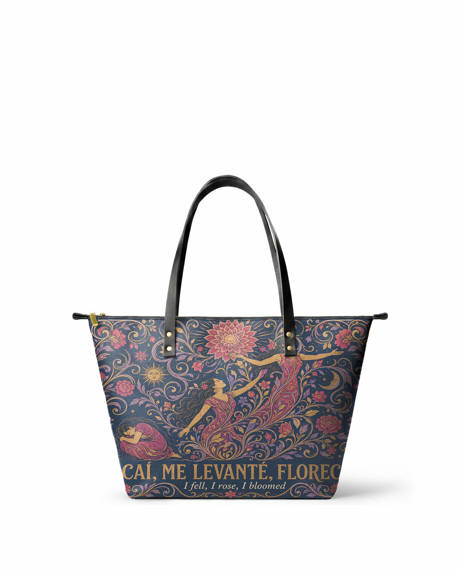 "Caí, me levanté, florecí" ver.5 Leather Tote Bag