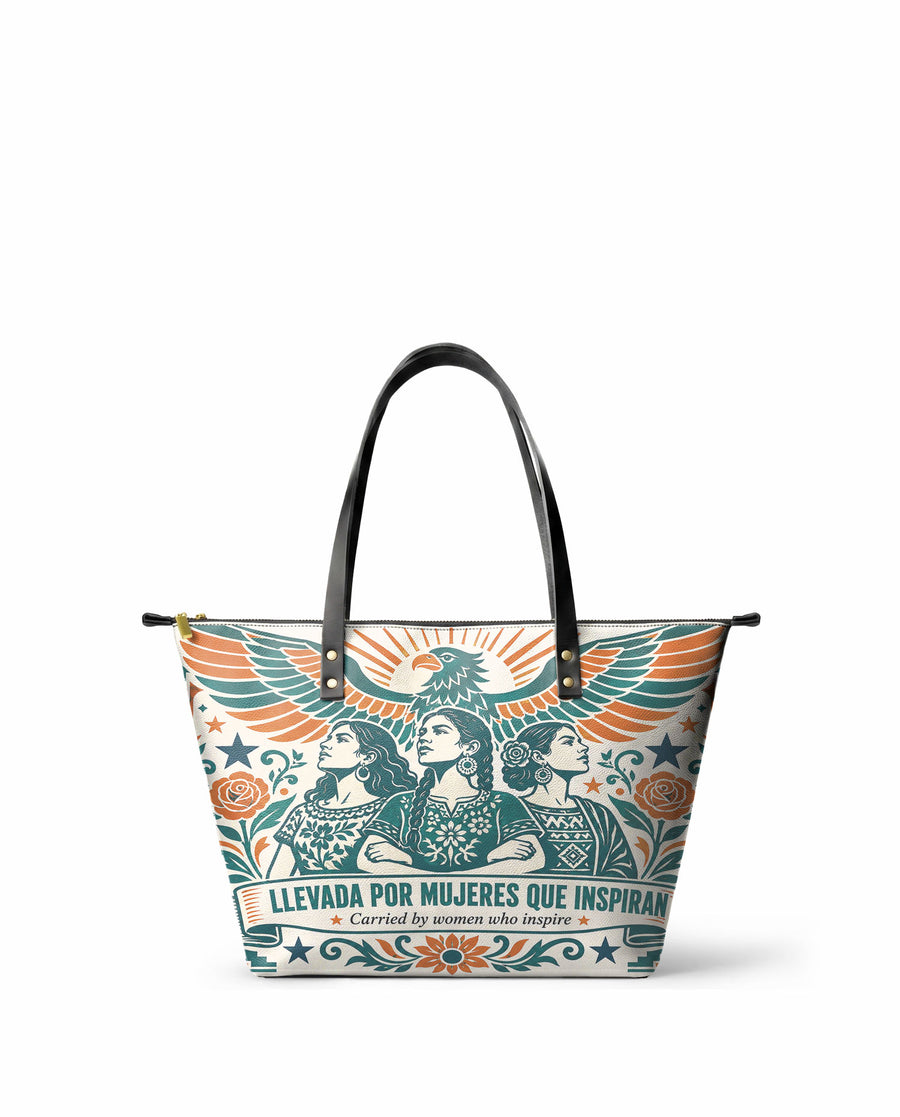 "Llevada por mujeres que inspiran" ver.3 Leather Tote Bag