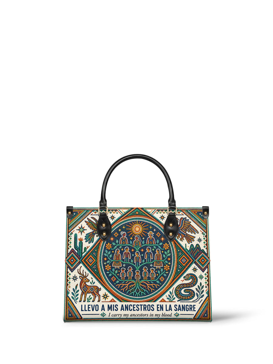 "Llevo a mis ancestros en la sangre" ver.4 Leather Handbag
