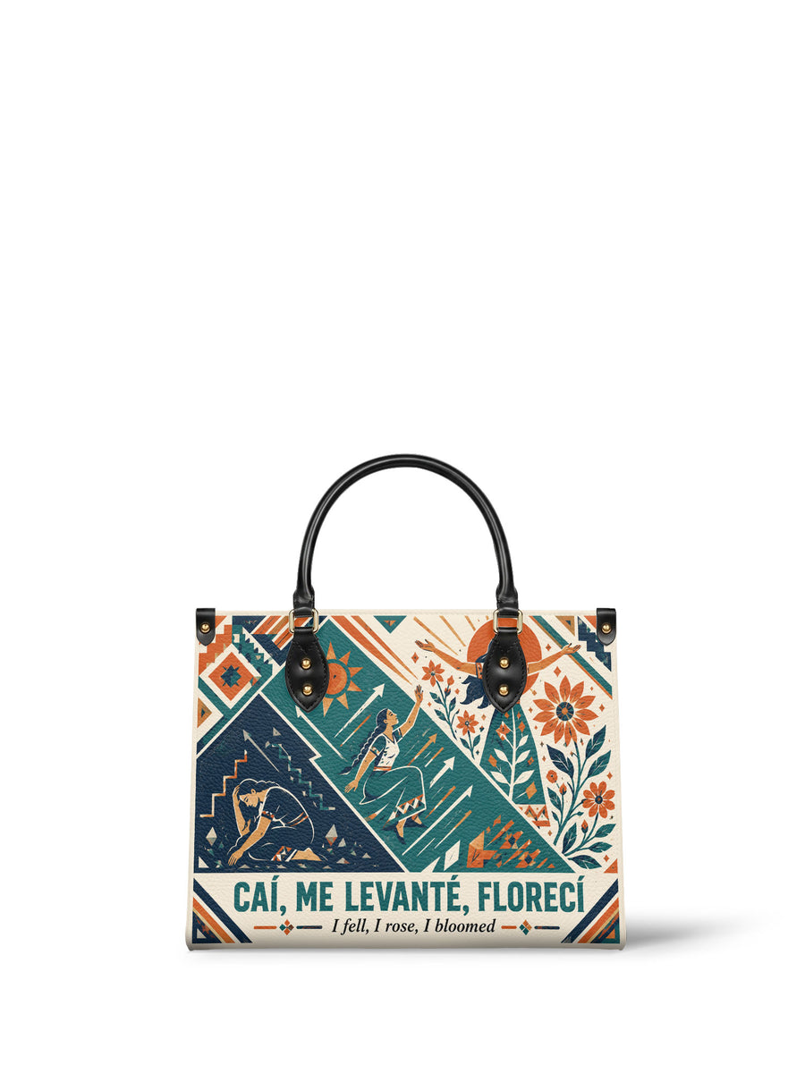"Caí, me levanté, florecí" ver.3 Leather Handbag