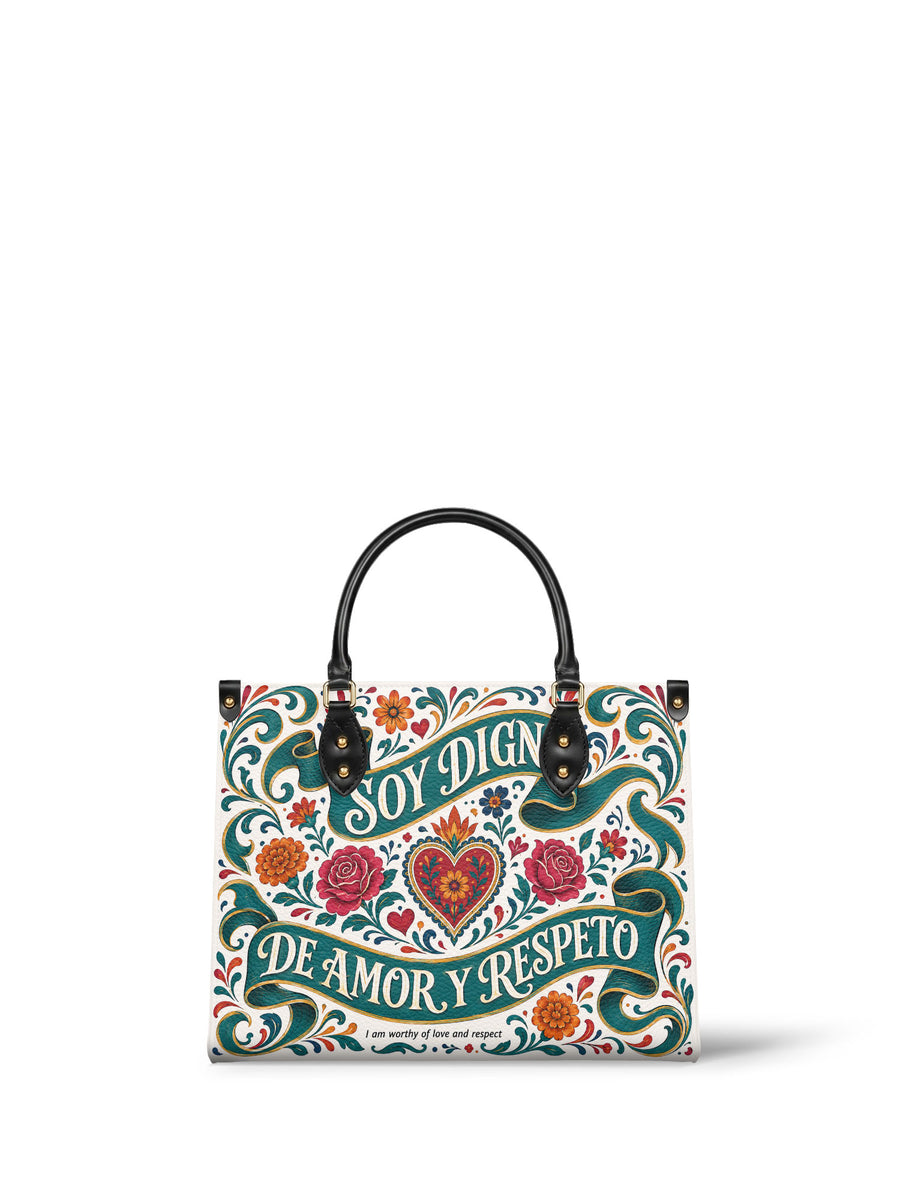 "Soy digna de amor y respeto" ver.3 Leather Handbag