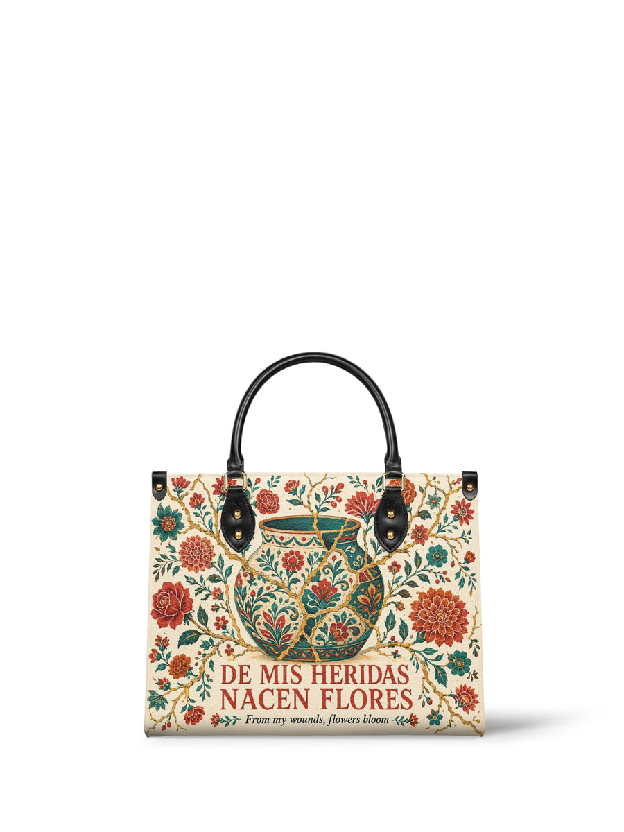 "De mis heridas nacen flores" ver.2 Leather Handbag
