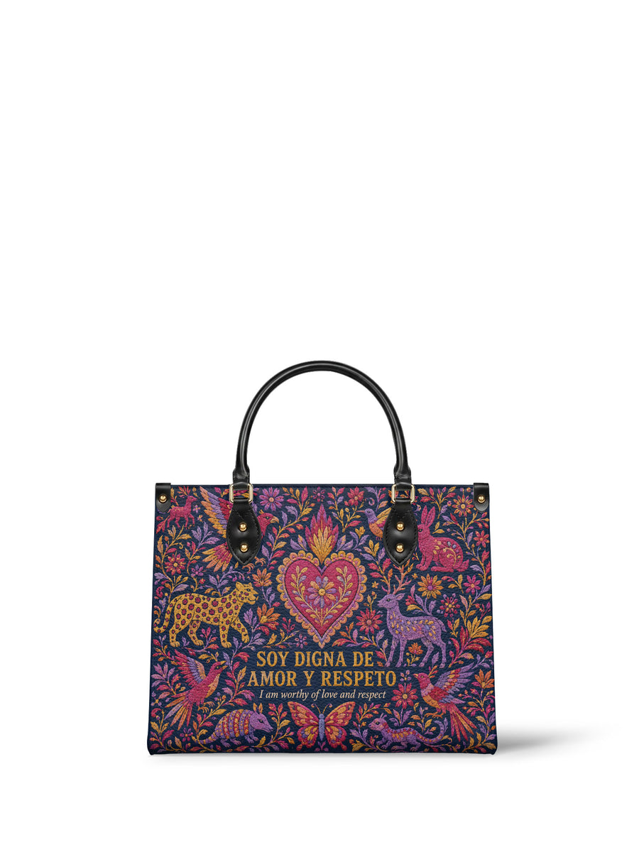 "Soy digna de amor y respeto" ver.2 Leather Handbag