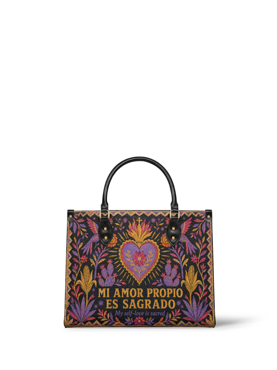 "Mi amor propio es sagrado" ver.4 Leather Handbag