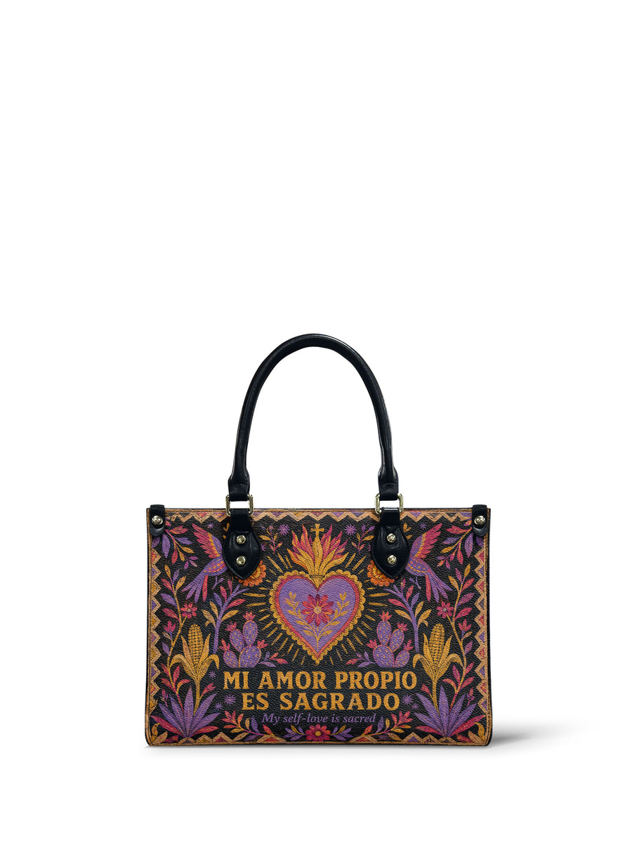 "Mi amor propio es sagrado" ver.4 Small Leather Handbag