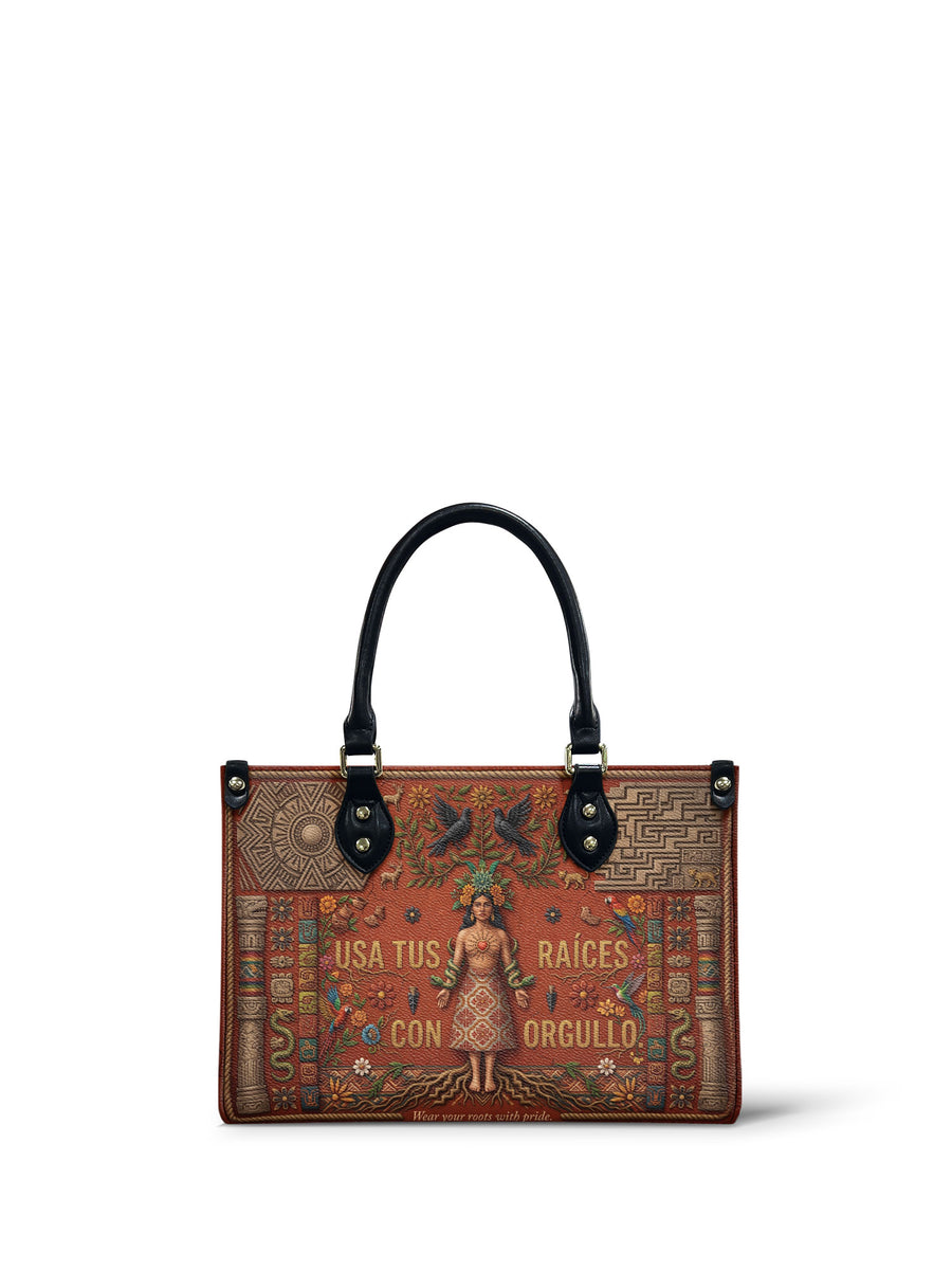 "Usa tus raíces con orgullo" ver.1 Small Leather Handbag