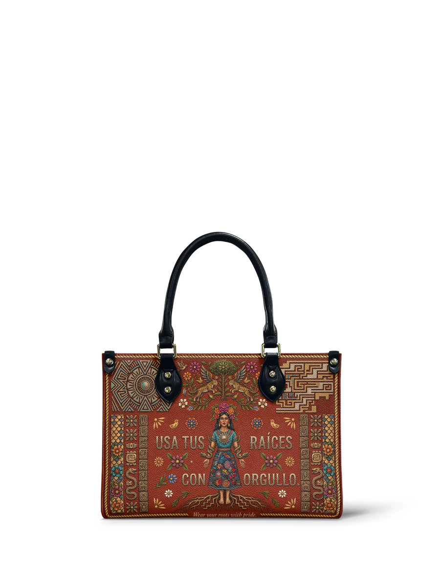 "Usa tus raíces con orgullo" ver.2 Small Leather Handbag