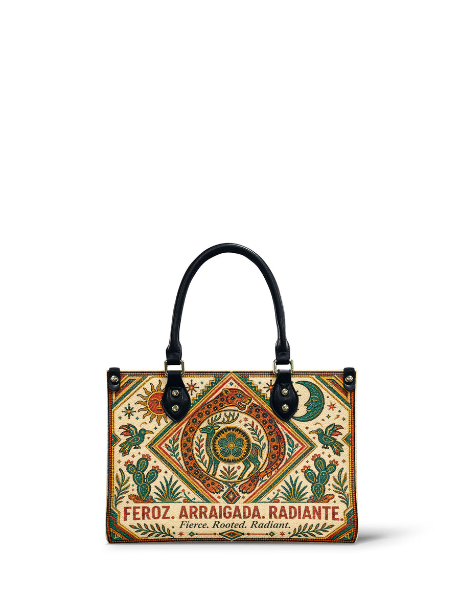 "Feroz. Arraigada. Radiante" ver.2 Small Leather Handbag