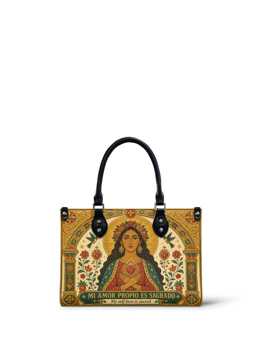 "Mi amor propio es sagrado" ver.2 Small Leather Handbag
