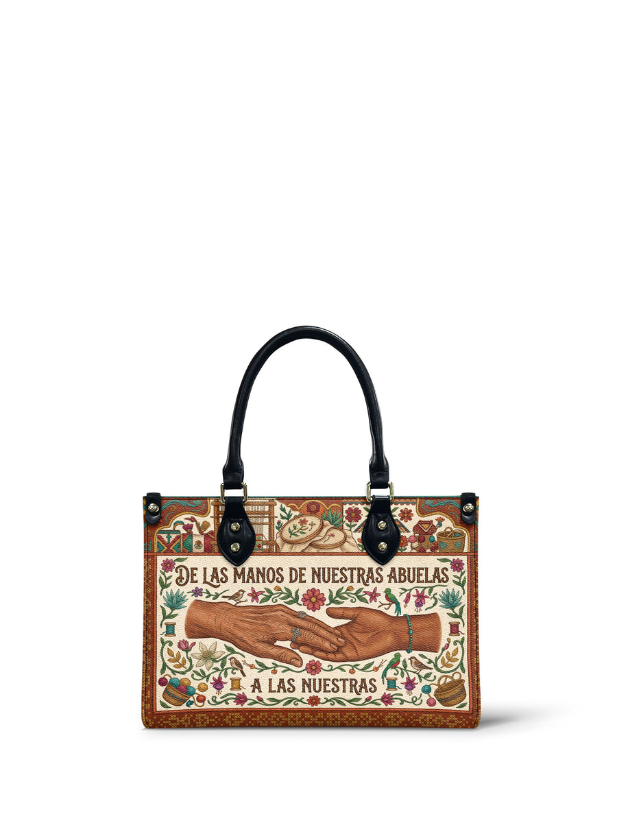 "De las manos de nuestras abuelas a las nuestras" ver.4 Small Leather Handbag