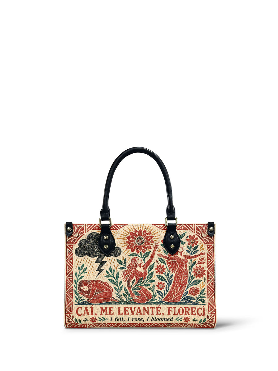 "Caí, me levanté, florecí" ver.2 Small Leather Handbag