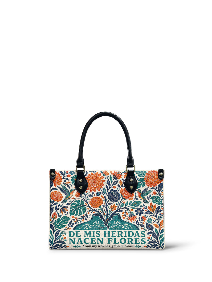 "De mis heridas nacen flores" ver.1 Small Leather Handbag