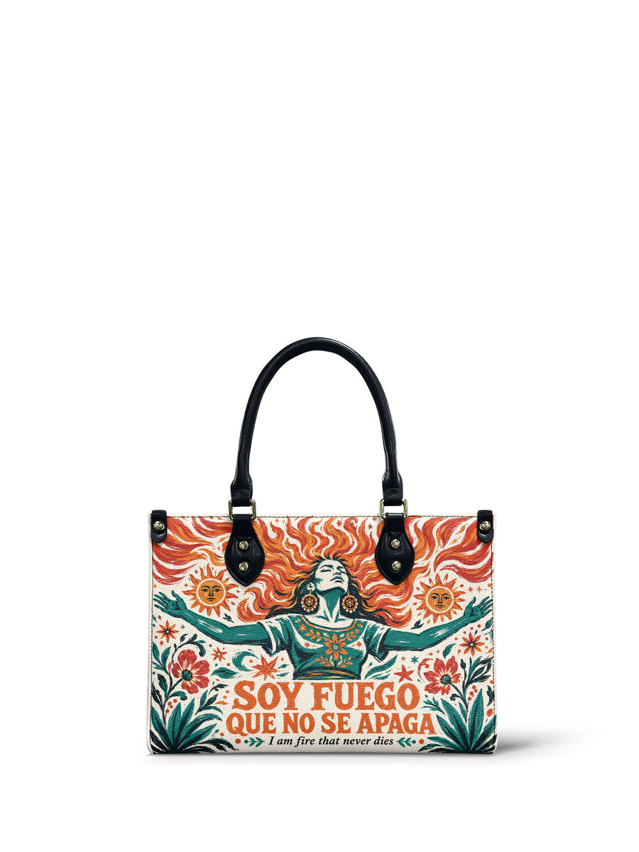 "Soy fuego que no se apaga" ver.4 Small Leather Handbag