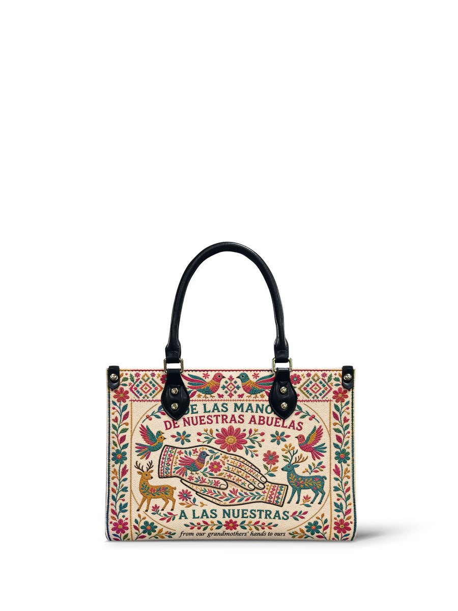 "De las manos de nuestras abuelas a las nuestras" ver.1 Small Leather Handbag