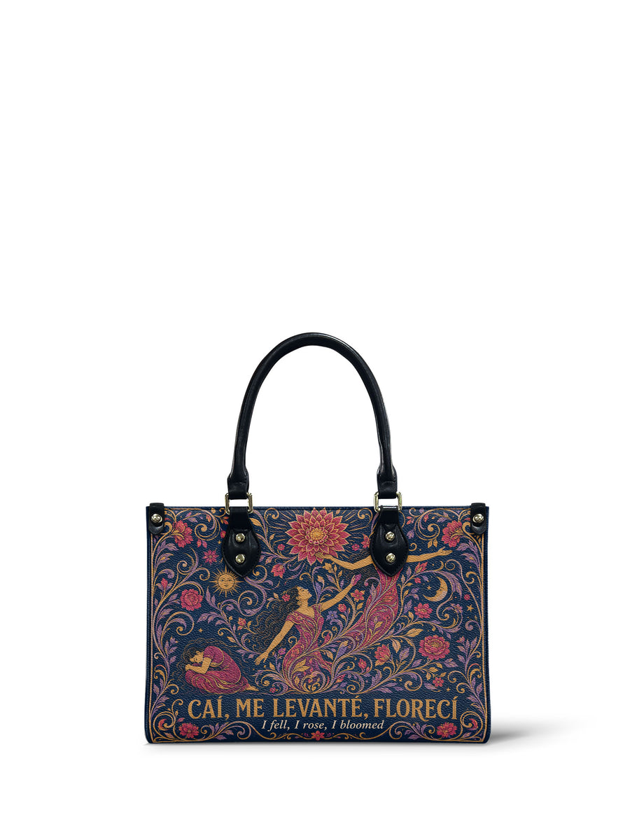 "Caí, me levanté, florecí" ver.5 Small Leather Handbag