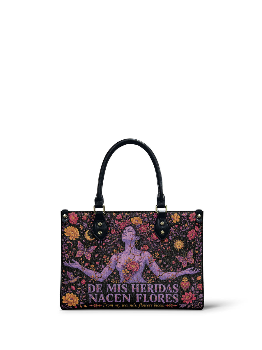 "De mis heridas nacen flores" ver.5 Small Leather Handbag