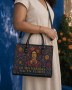 "De mis heridas nacen flores" ver.3 Leather Handbag