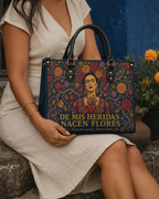 "De mis heridas nacen flores" ver.3 Leather Handbag