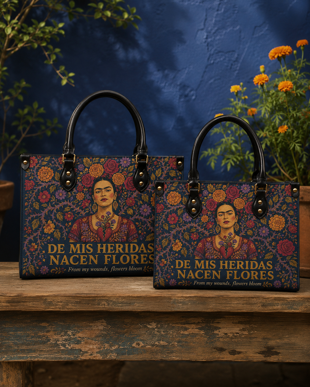 "De mis heridas nacen flores" ver.3 Leather Handbag
