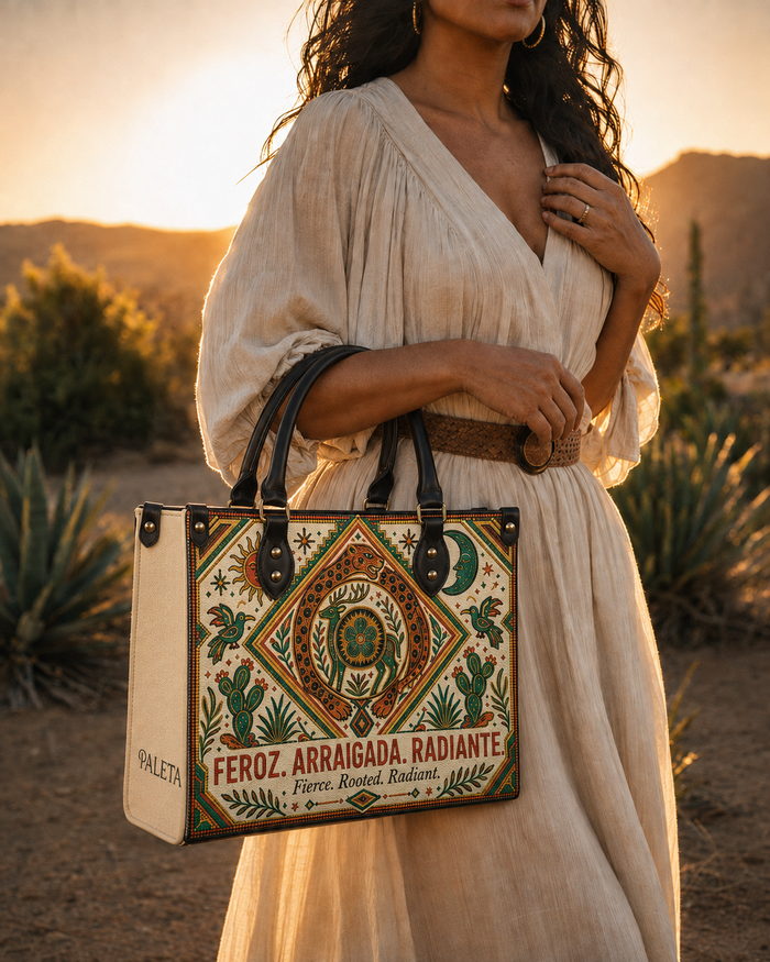 "Feroz. Arraigada. Radiante" ver.2 Leather Handbag
