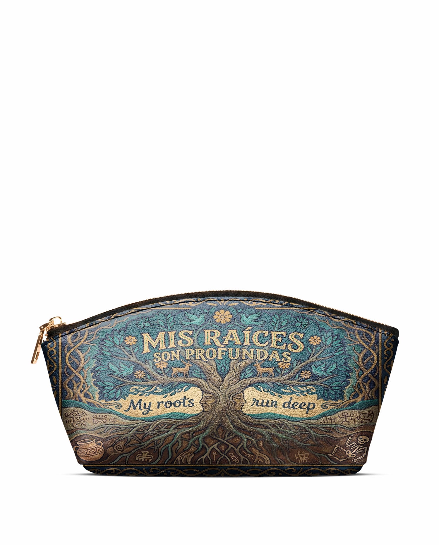 "Mis Raíces son Profundas" ver.1 Eclipse Makeup Bag - front view | Paleta Bags