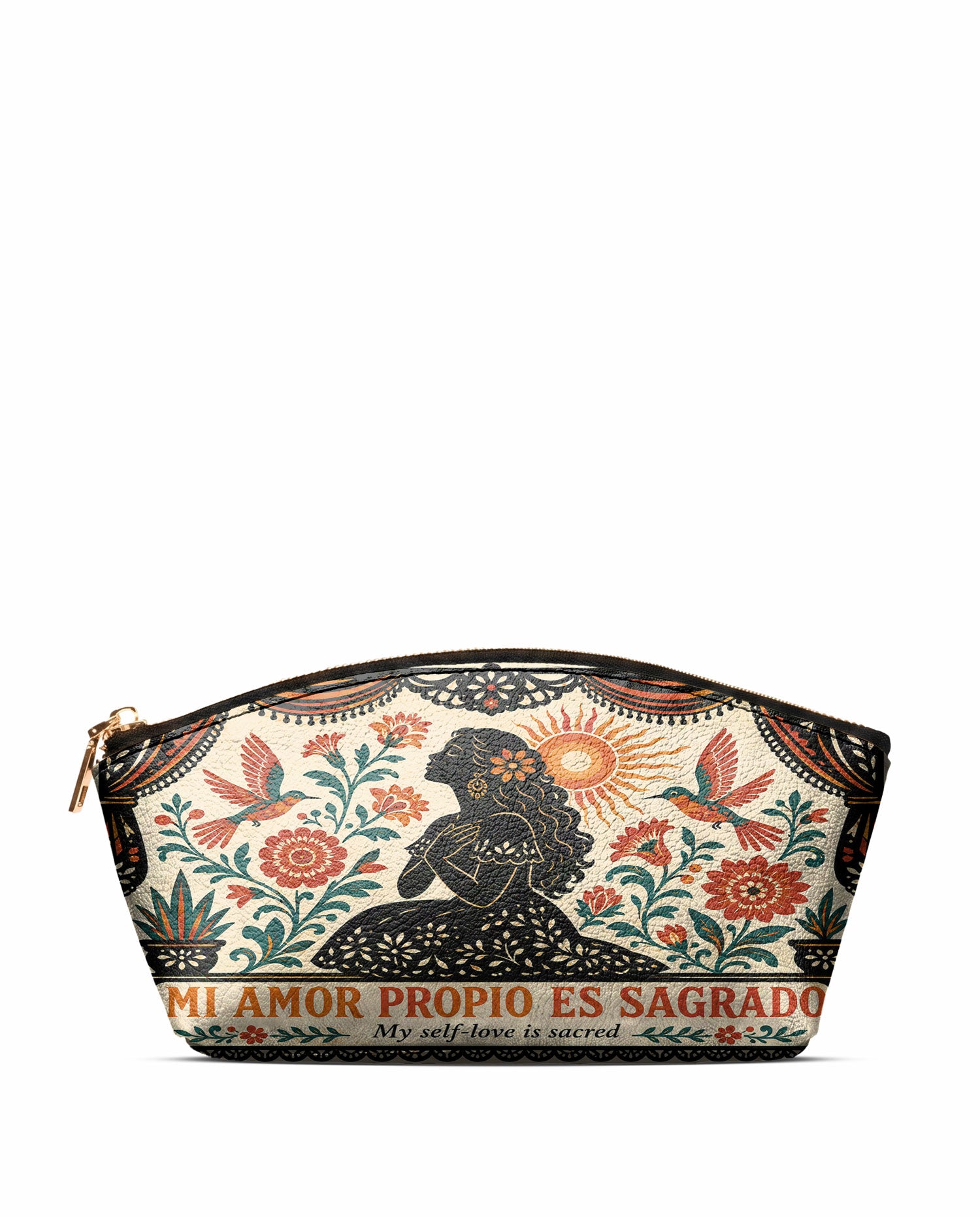 "Mi amor propio es sagrado" ver.5 Eclipse Makeup Bag - front view | Paleta Bags