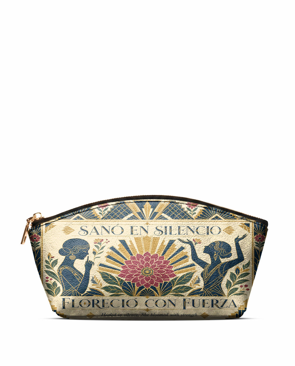"Sanó en silencio, floreció con fuerza" ver.3 Eclipse Makeup Bag - front view | Paleta Bags