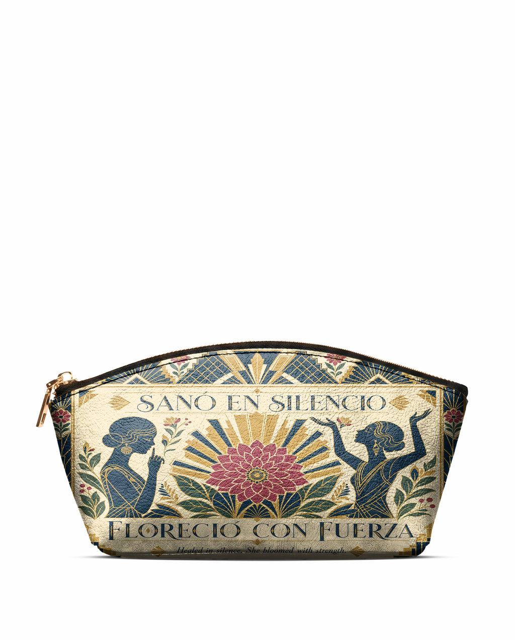 "Sanó en silencio, floreció con fuerza" ver.3 Eclipse Makeup Bag - front view | Paleta Bags