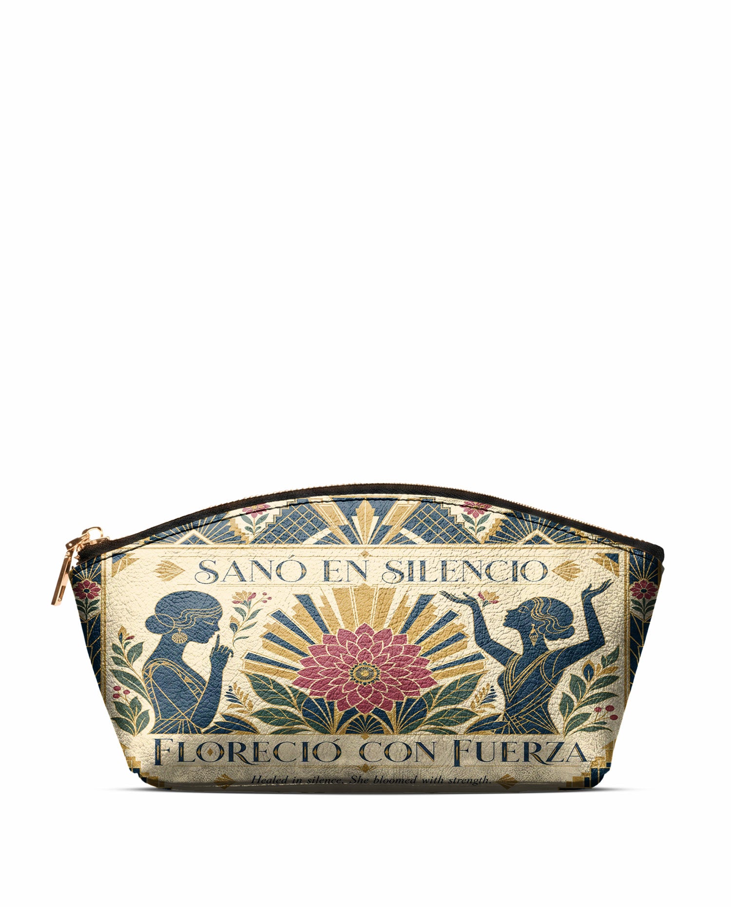 "Sanó en silencio, floreció con fuerza" ver.3 Eclipse Makeup Bag - front view | Paleta Bags