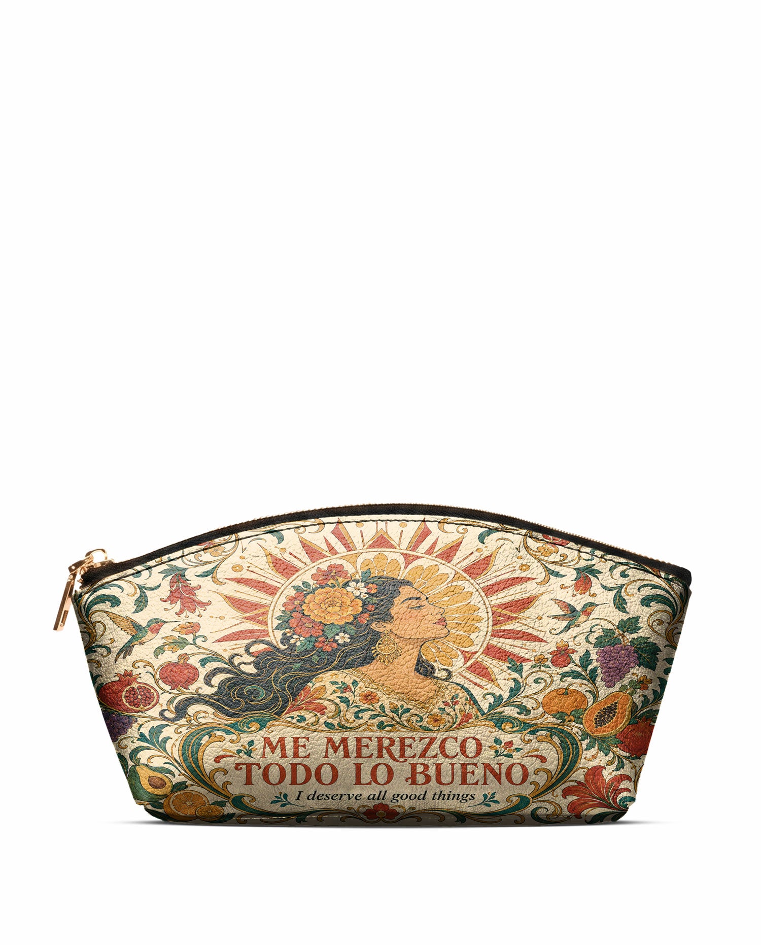 "Me merezco todo lo bueno" ver.3 Eclipse Makeup Bag - front view | Paleta Bags