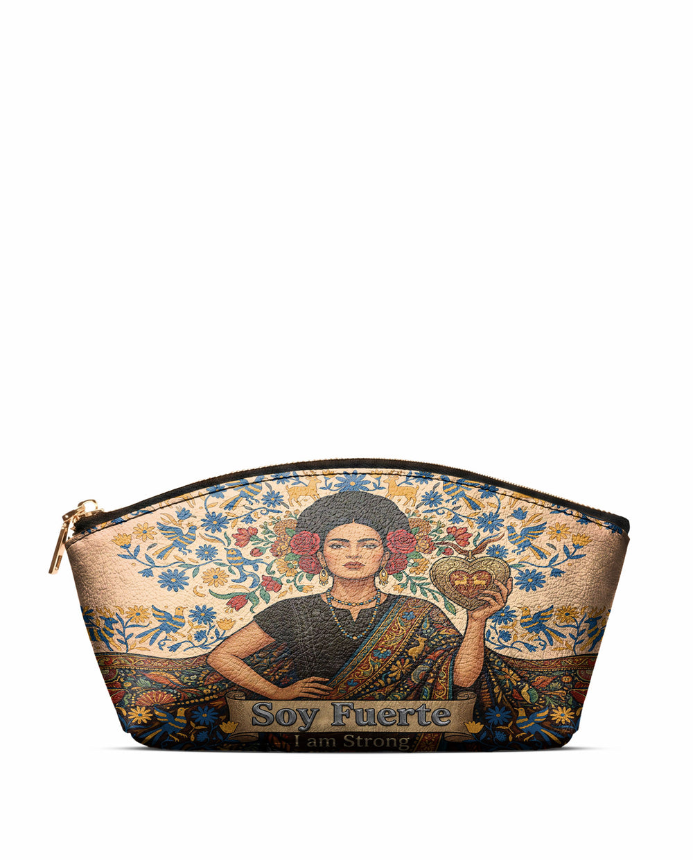 "Soy Fuerte" ver.3 Eclipse Makeup Bag - front view | Paleta Bags