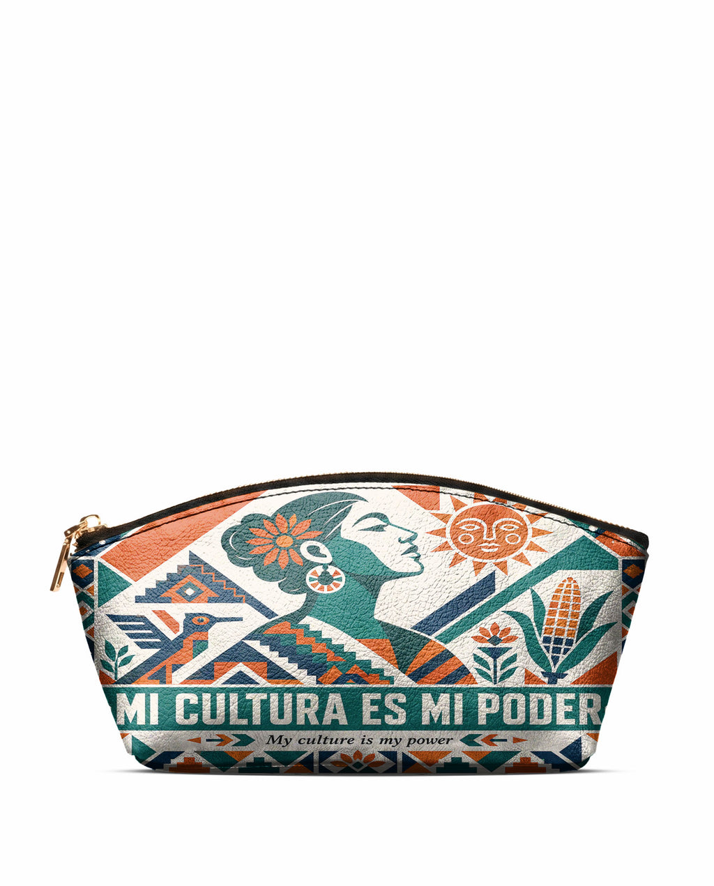 "Mi cultura es mi poder" ver.4 Eclipse Makeup Bag - front view | Paleta Bags