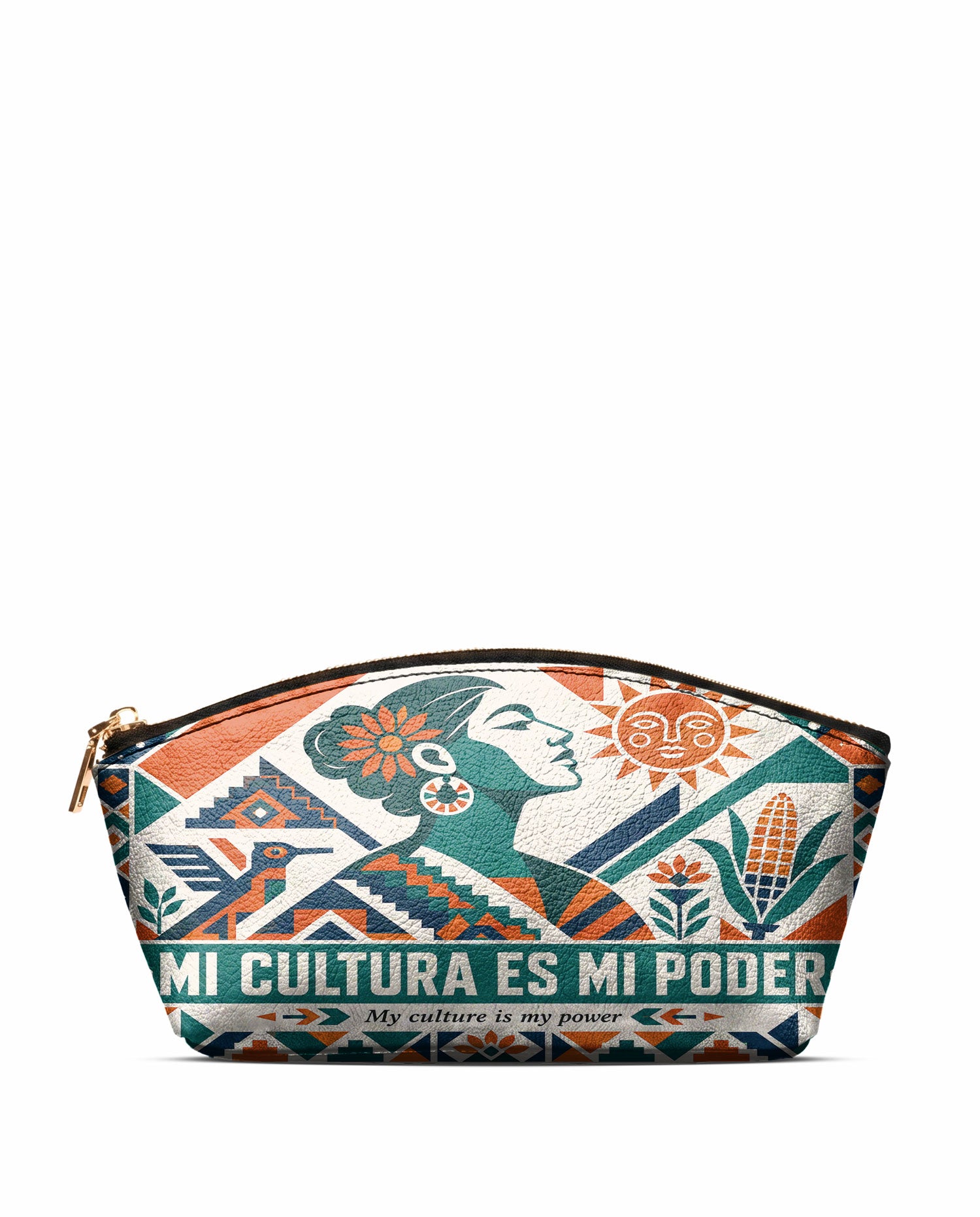 "Mi cultura es mi poder" ver.4 Eclipse Makeup Bag - front view | Paleta Bags