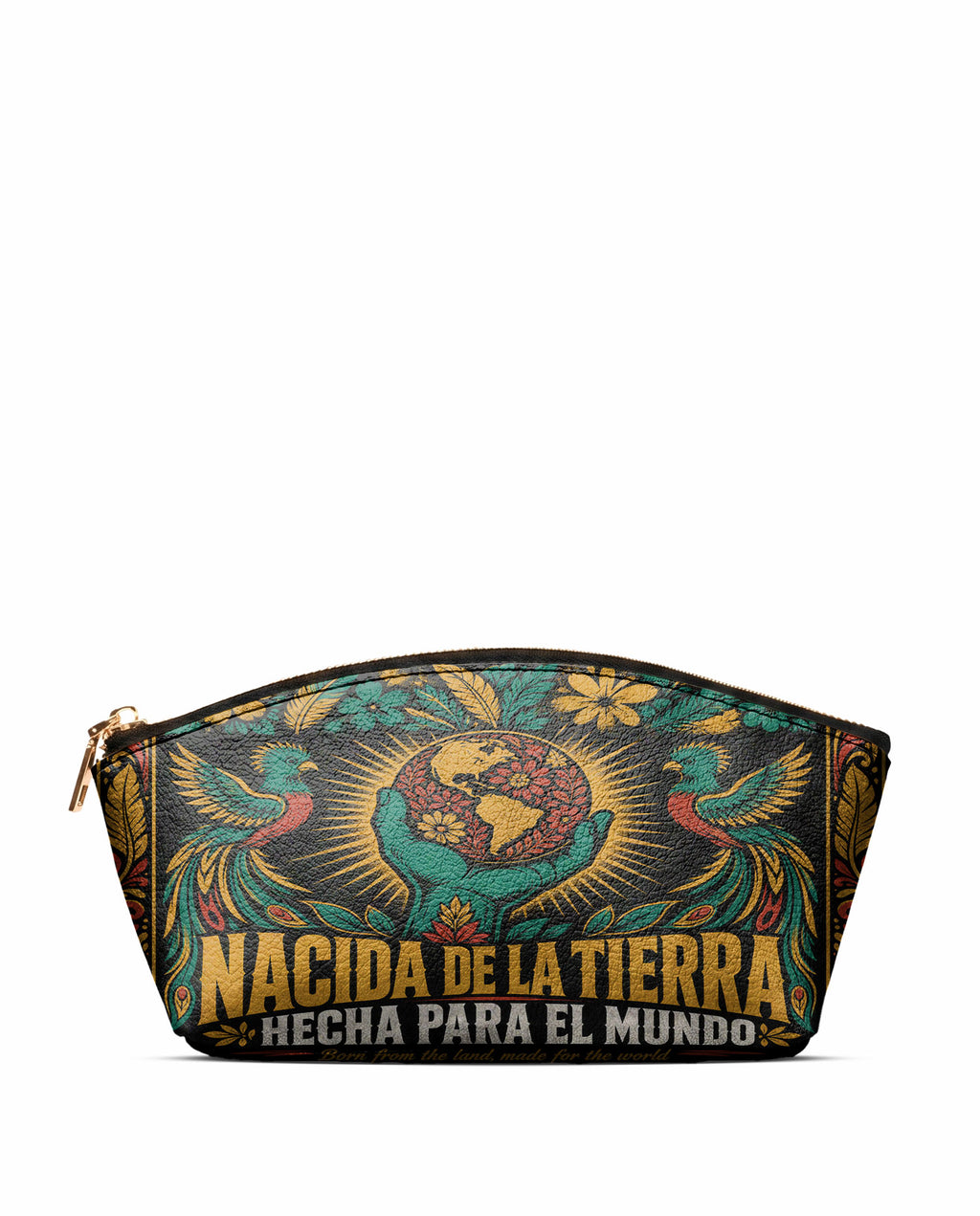 "Nacida de la tierra, hecha para el mundo" ver.4 Eclipse Makeup Bag - front view | Paleta Bags