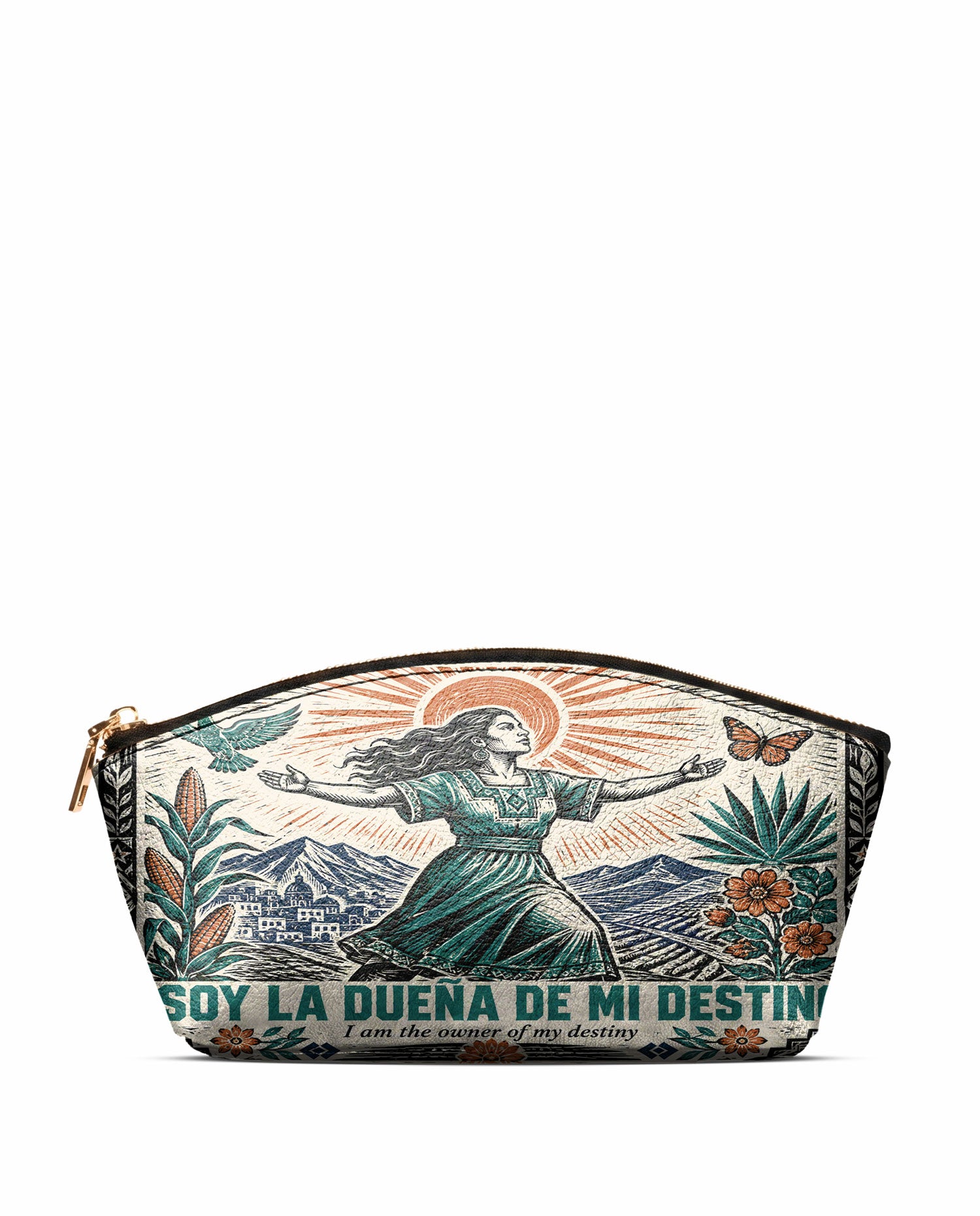 "Soy la dueña de mi destino" ver.2 Eclipse Makeup Bag - front view | Paleta Bags