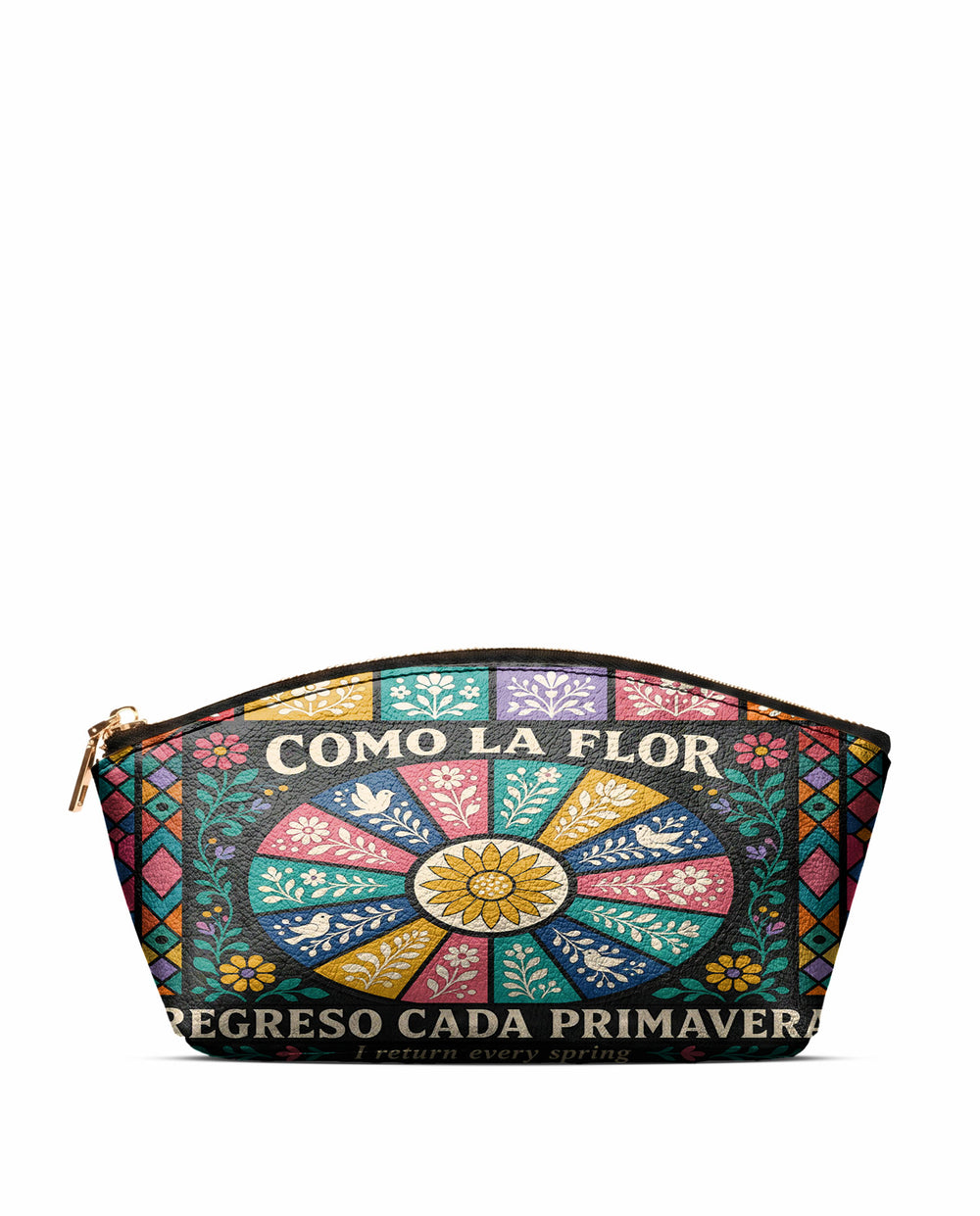 "Como la flor, regreso cada primavera" ver.2 Eclipse Makeup Bag - front view | Paleta Bags
