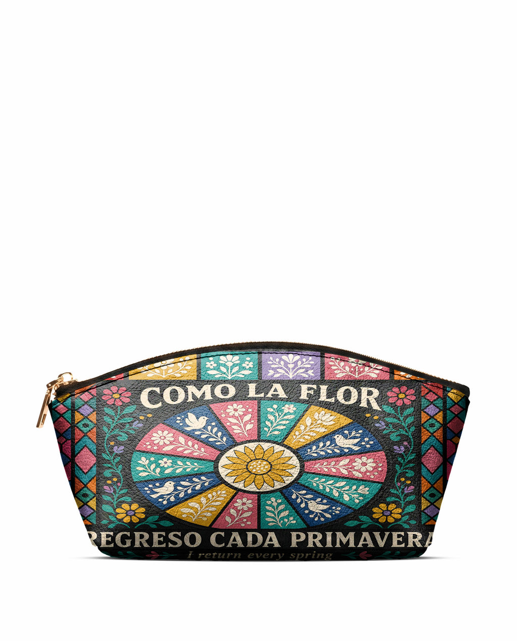 "Como la flor, regreso cada primavera" ver.2 Eclipse Makeup Bag - front view | Paleta Bags
