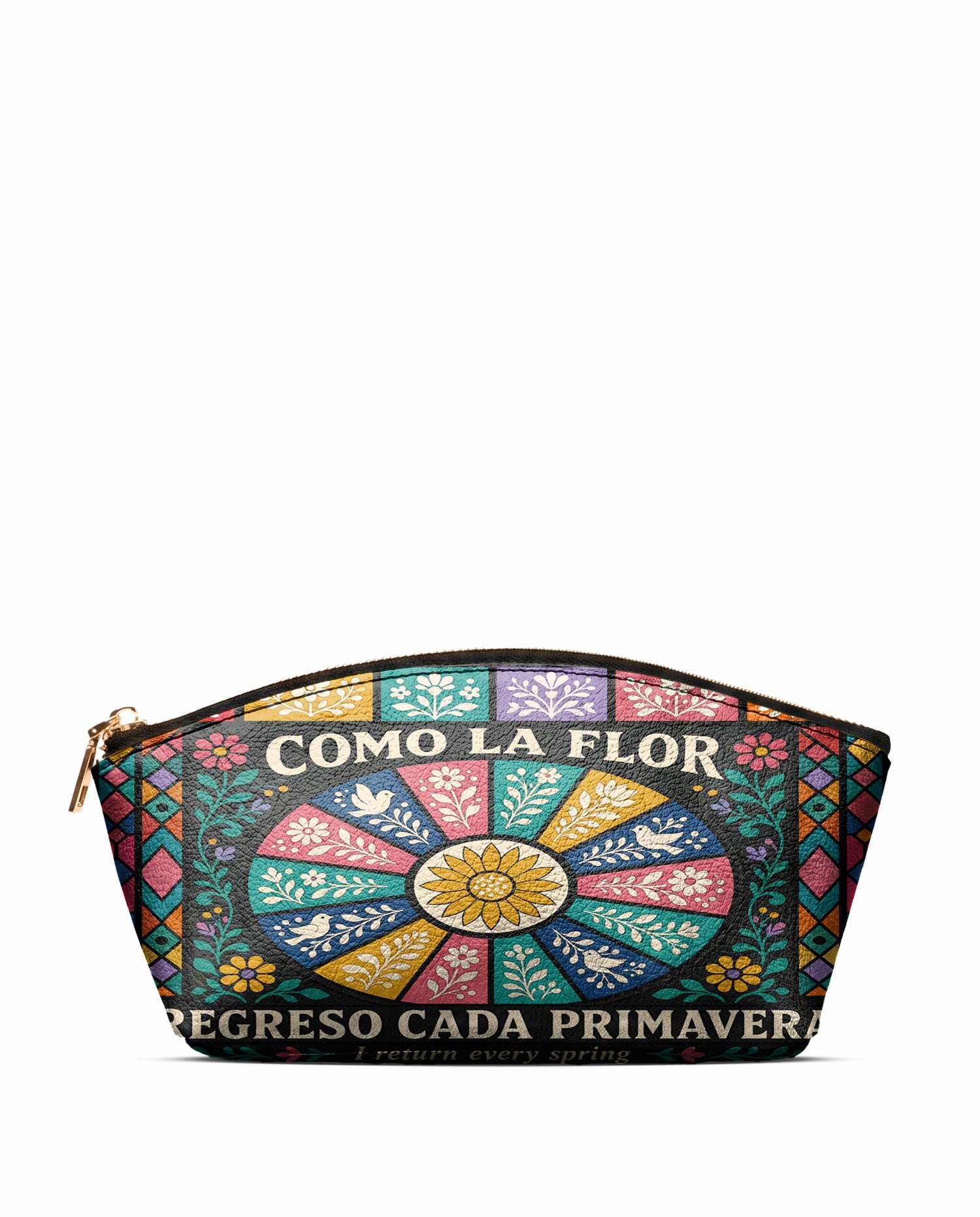 "Como la flor, regreso cada primavera" ver.2 Eclipse Makeup Bag - front view | Paleta Bags