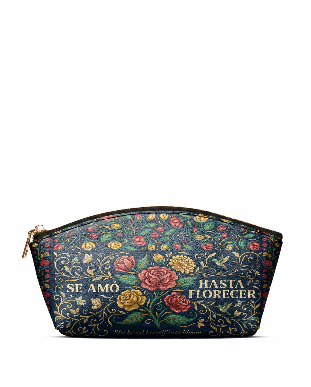 "Se amó hasta florecer" ver.6 Eclipse Makeup Bag - front view | Paleta Bags