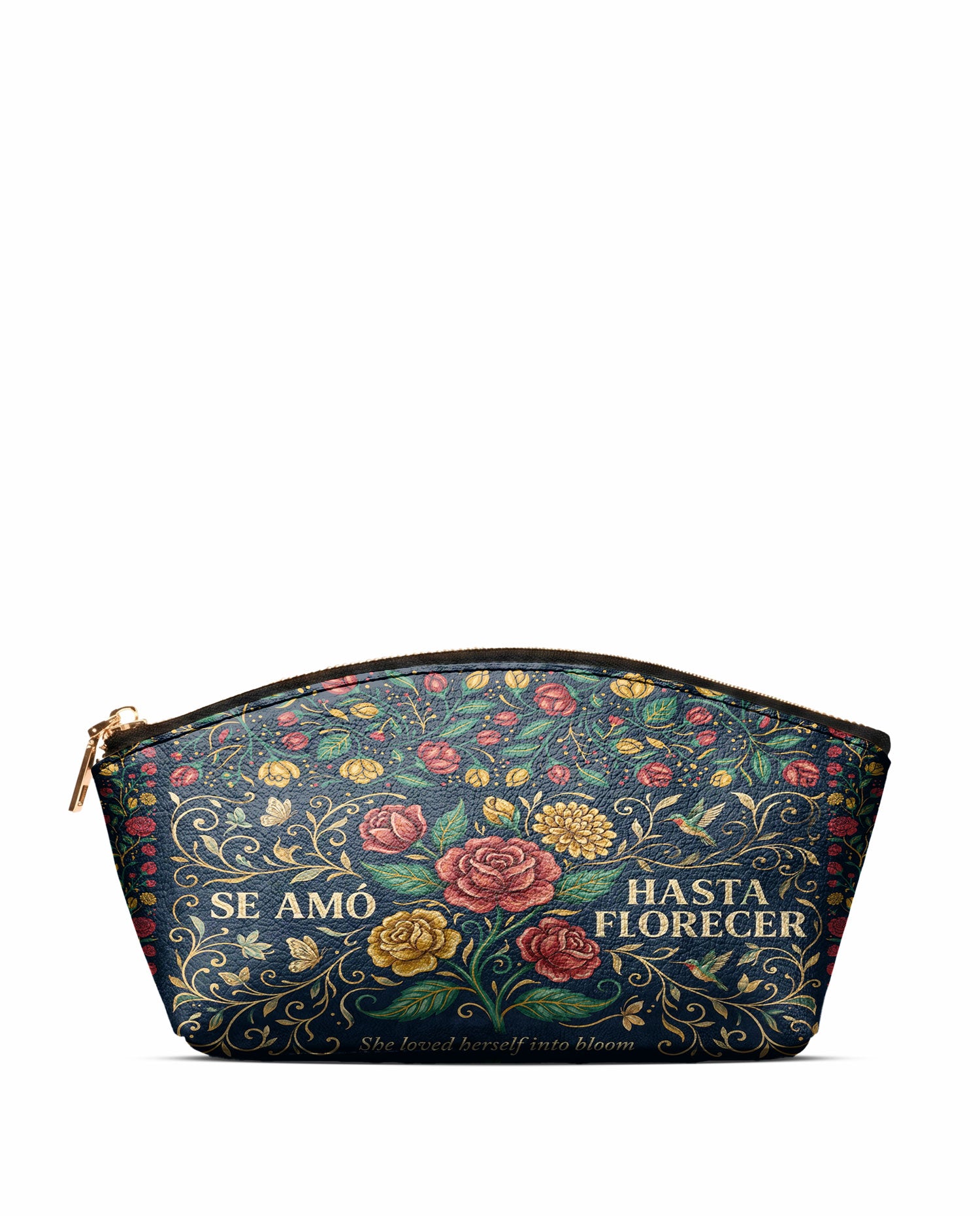 "Se amó hasta florecer" ver.6 Eclipse Makeup Bag - front view | Paleta Bags